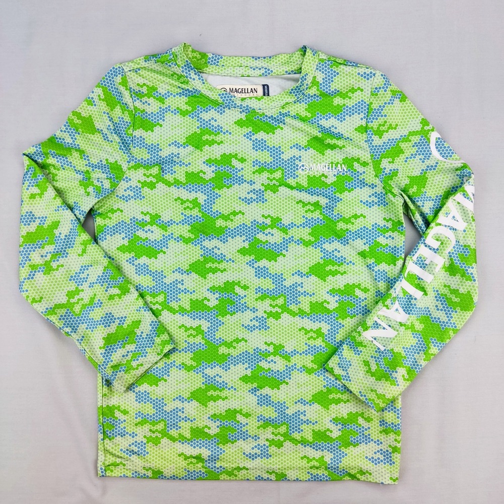 Magellan Shirt Kids XS 6-7 Green Camo Fish Gear Classic Fit Long Sleeve Top